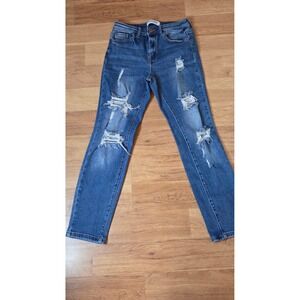 Wax Jean Collection Distressed Ripped High Waisted Straight Leg Jeans Blue 0/24